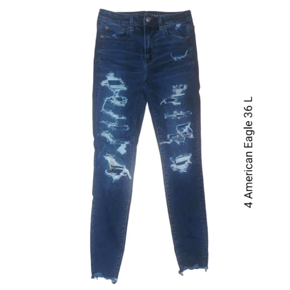 Women's American Eagle Stretch Ripped Blue Jeans Size 4